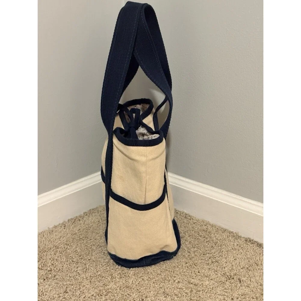 Boat Tote Bag Ivory Blue Matching Wristlet Anchor Print Lining 13”x 10